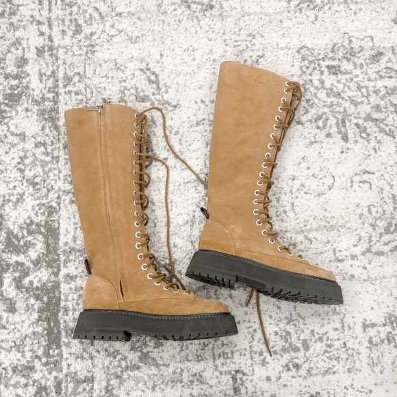 NWB Larroude Lara Knee High Combat Boot Tobacco - Picture 8 of 14